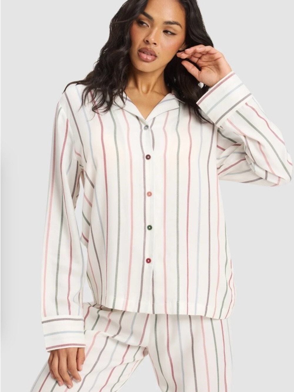 M Pj's Sleepwear Matching Cozy Earth Pants Top Long Sleeve Pajama Set Stripe